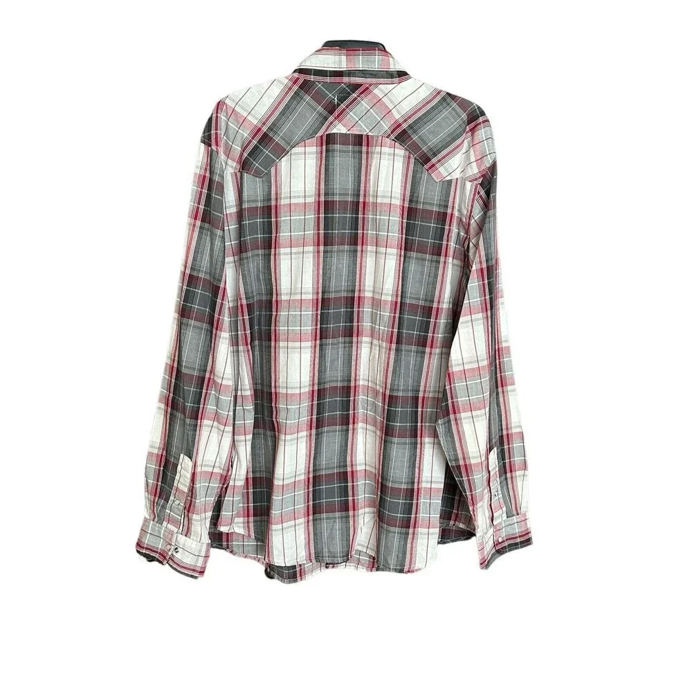 Levis Mens 3XL Shirt Pearl Snap Red Gray Multi Plaid Cotton Blend Long Sleeve L7